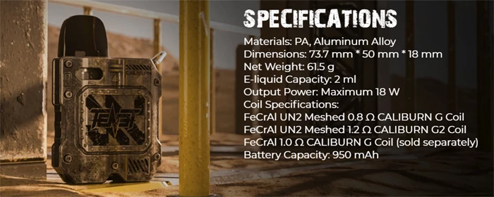 CALIBURN TENET KOKO POD KIT 8 tenet koko specs