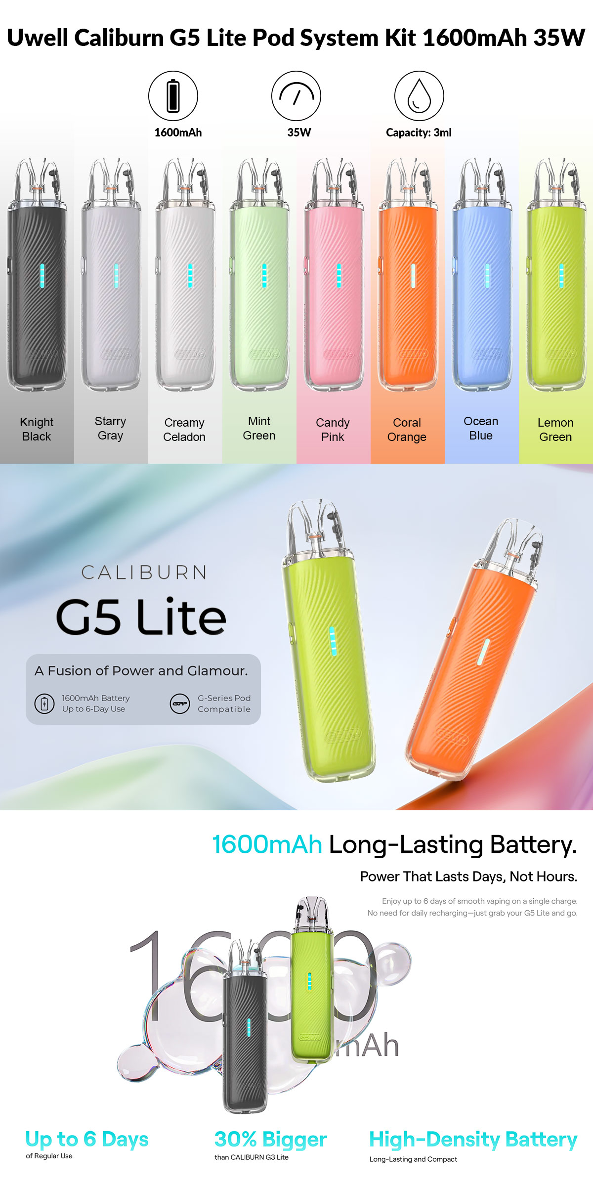 Uwell Caliburn G5 Lite Pod Kit 1600mAh 35W 1 Uwell Caliburn G5 Lite